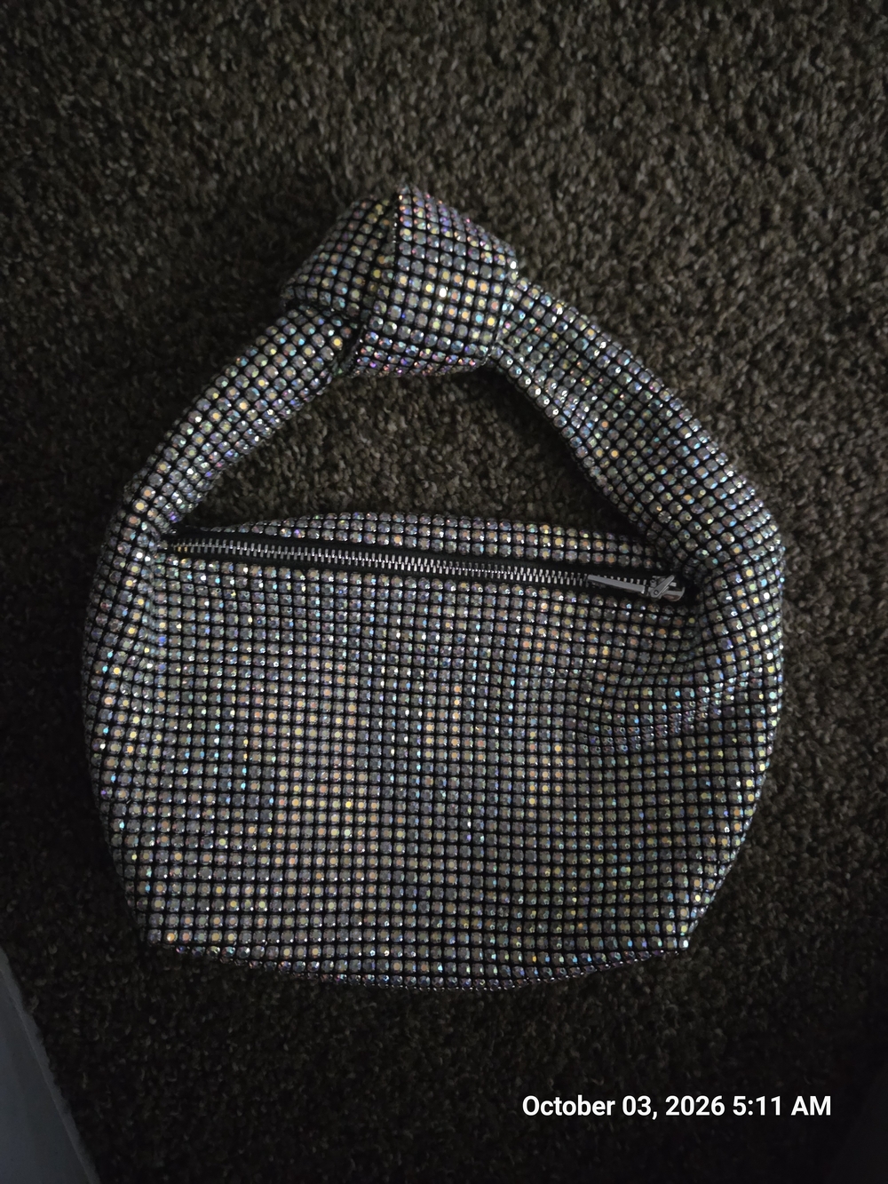 Crystal-Embellished Knot Handle Evening Bag - Iridescent
